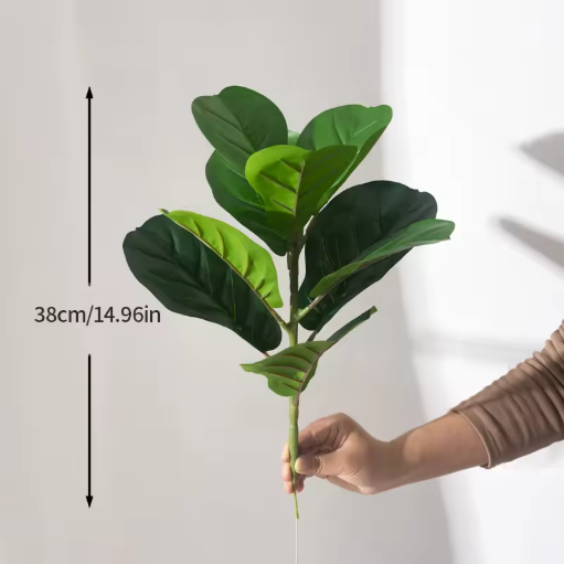 38cm Ficus Tree Artificial Fiddle Leaves Tropical Banyan Plants Branch Plastic Fig Tree Foliage Faux Rubber for Home Office