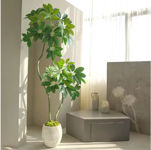6.89FT Fake Plants Large Artificial Pachira Tropical Banyan Tree Plastic Plants Real Touch Schefflera Leaves For Home Shop Decor