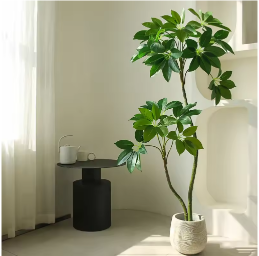 6.89FT Fake Plants Large Artificial Pachira Tropical Banyan Tree Plastic Plants Real Touch Schefflera Leaves For Home Shop Decor