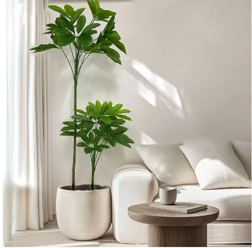 6.89FT Fake Plants Large Artificial Pachira Tropical Banyan Tree Plastic Plants Real Touch Schefflera Leaves For Home Shop Decor