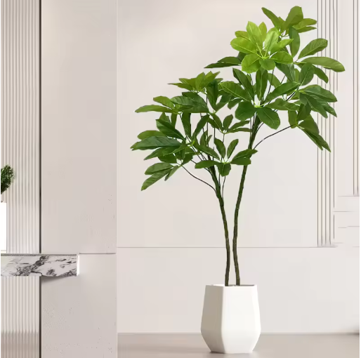 6.89FT Fake Plants Large Artificial Pachira Tropical Banyan Tree Plastic Plants Real Touch Schefflera Leaves For Home Shop Decor