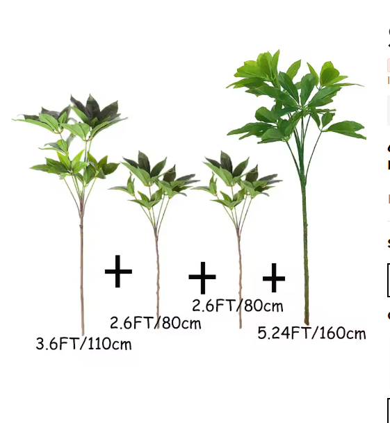 6.89FT Fake Plants Large Artificial Pachira Tropical Banyan Tree Plastic Plants Real Touch Schefflera Leaves For Home Shop Decor