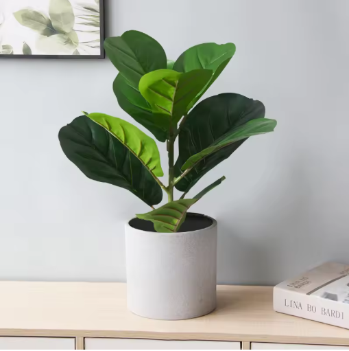 38cm Ficus Tree Artificial Fiddle Leaves Tropical Banyan Plants Branch Plastic Fig Tree Foliage Faux Rubber for Home Office