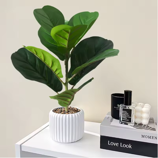 38cm Ficus Tree Artificial Fiddle Leaves Tropical Banyan Plants Branch Plastic Fig Tree Foliage Faux Rubber for Home Office