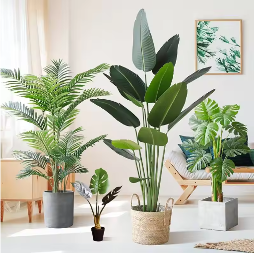 60-95cm Large Artificial Palm Tree Tropical Plants Branches Plastic Leaves Green Monstera For Home Garden Room Office Decor