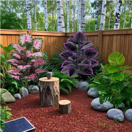3pcs Outdoor Large Artificial Green Plant Set with 36 Leaves Suitable Designed Tropical Rainforest Landscapes for Home Garden